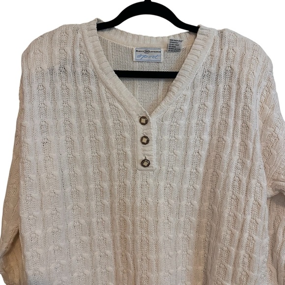 Vintage Maggie Lawerence Sport White Cotton Blend Cable Knit Sweater Size Small - Picture 2 of 12